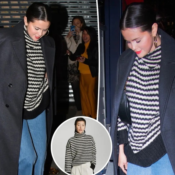 EUC Everyone Cloud Black & White Striped Turtleneck Sweater Merino Wool Alpaca - Picture 9 of 11